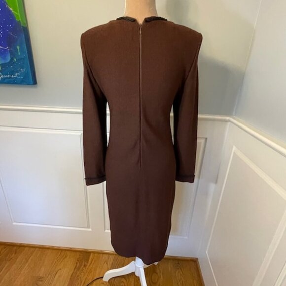 Steve Fabrikant Vintage 80's Wool Knit Dress Espresso & Black Gold Accents Small - Picture 8 of 12